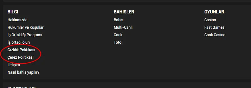 Bahis şirketinin kurallarına bağlantı