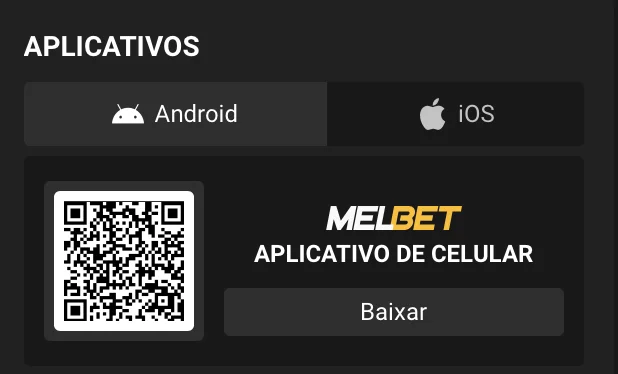 Links para download do aplicativo Melbet para Android e iOS com QR Code