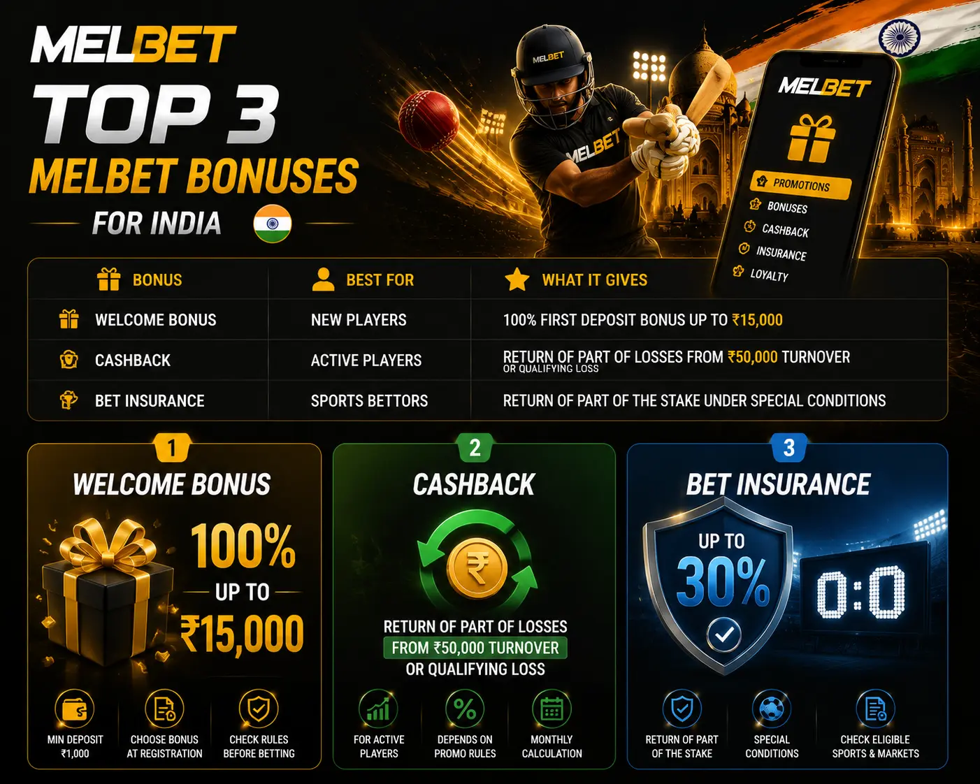 Melbet India bonuses banner