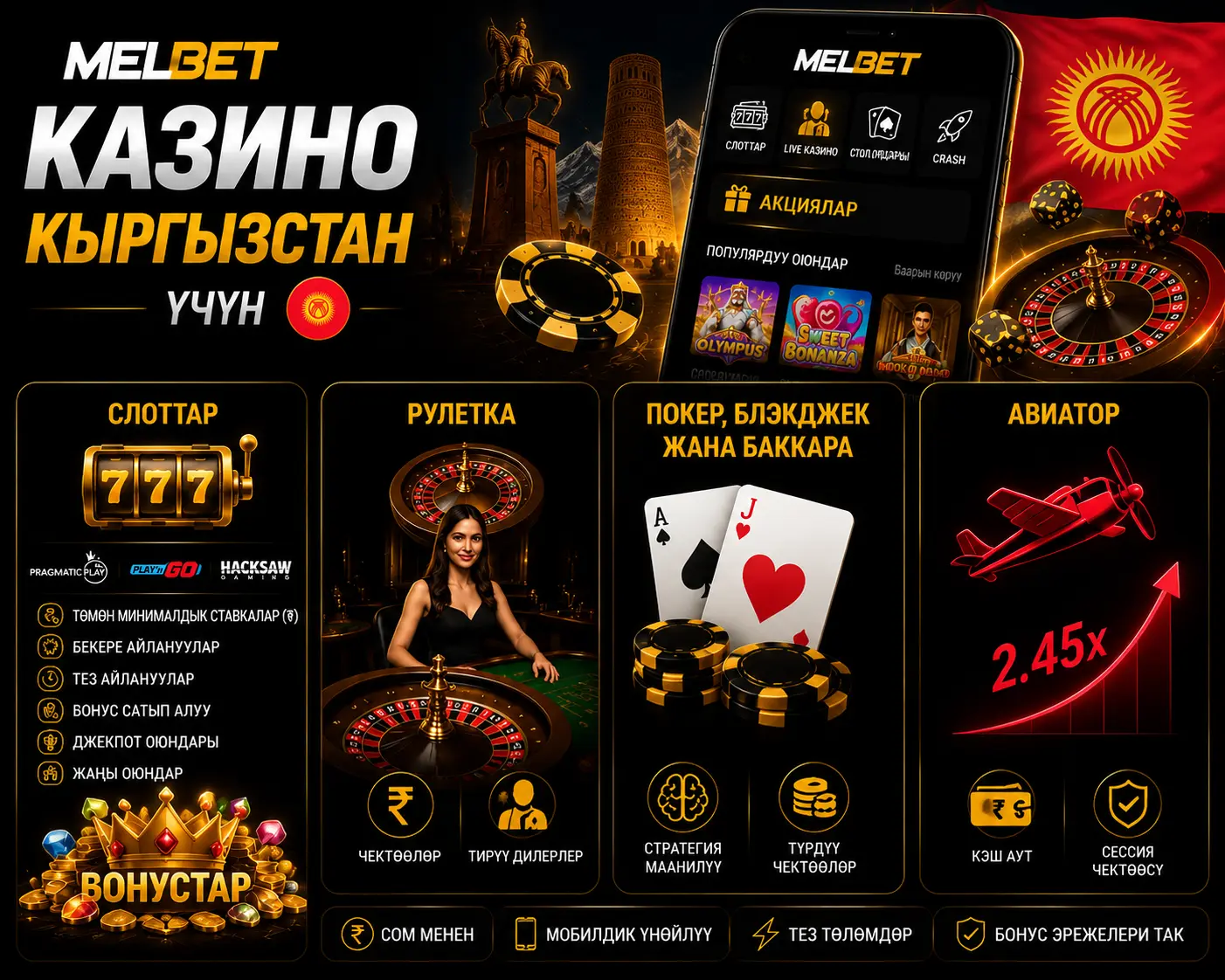 Melbet Кыргызстан үчүн казино платформасы жана оюндар бөлүмү