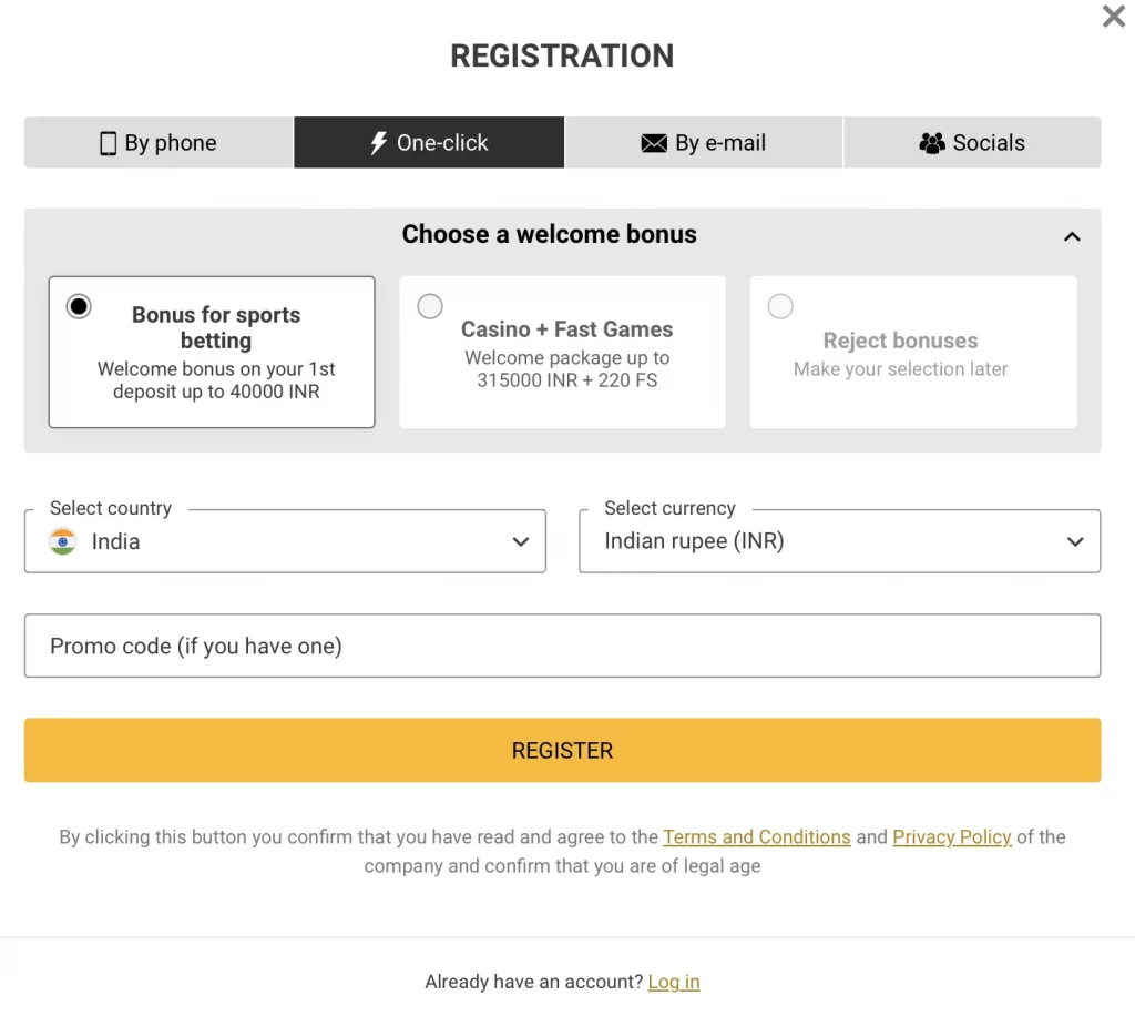 One-click registration